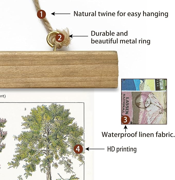 XIAOAIKA Vintage Tree and Shrub Poster - Botanical Educational Retro Wall Art with Wooden Frame for Gardening Enthusiasts and Landscape Designers 12 x 16 Inches