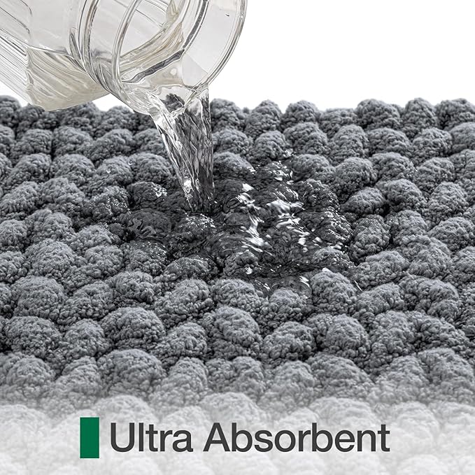LUMI Luxury Bathroom Rug, Ultra Soft Quick Dry Bath Mat, Non-Slip Absorbent Thick Chenille Bath Rug, Cozy Braid Design Floor Mat for Bathtub, Sink, Laundry, Bedroom, Grey, 24"x43"