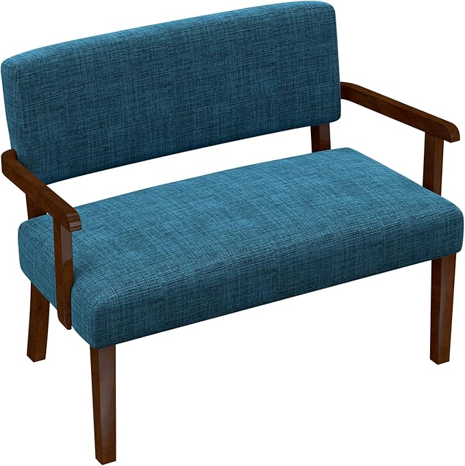 Accent Chair 2 Seat, Upholstered Reading Leisure Chair, Bench with Solid Wood Frame for Dining, Reading,Waiting Rooms (Blue)