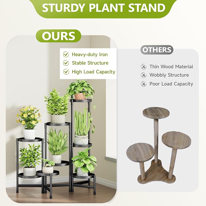 Cawukege 8 Tier Plant Stand Indoor, Tiered Plant Stand Outdoor for Multiple Plants, Corner Plant Shelf for Patio Balcony Porch Garden Living Room House, Black