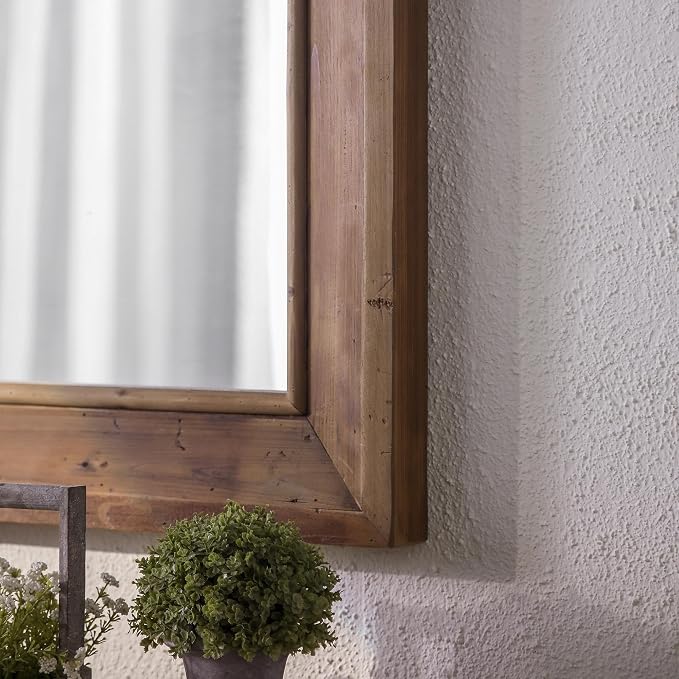 ZIYOO Rustic Farmhouse Wall Mirror, Solid Wood Frame Square Decorative Mirror, Country Style Accent Mirror for Living Room, Bedroom, Entryway, Bathroom, 32"x32"