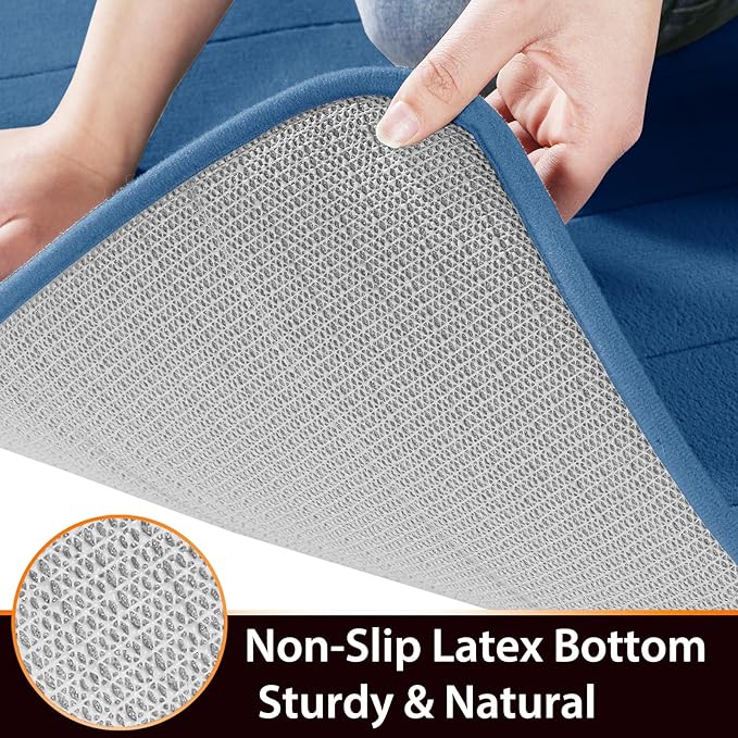 Yimobra Memory Foam Bath Mat, Super Soft Absorbent Bathroom Rug Non Slip, Quick Dry, Machine Washable Floor Carpet for Tub Shower, Home Decor Accessories, 24x17, Blue