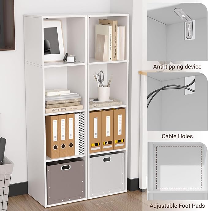 4 Cube Storage Organizer, 4 Tier Cube Low Bookcase Freestanding Storage Display Organizer, Four-Cubes Open Shelf Bookshelf for Home Office (White, 4-Cube)