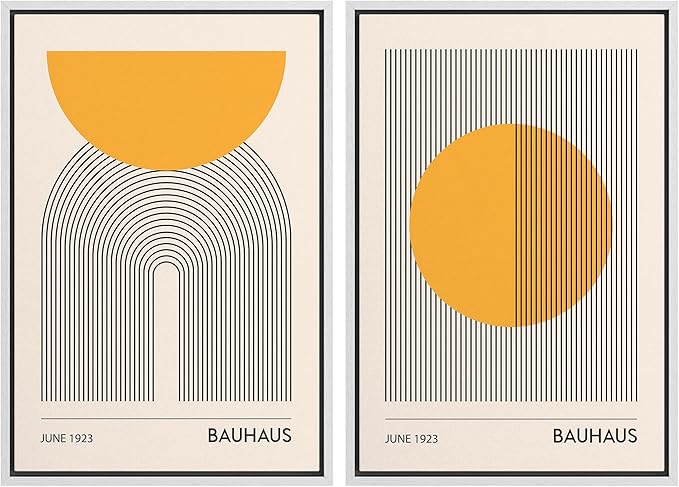 IDEA4WALL Framed Canvas Print Wall Art Set Bauhaus Geometric Solar Sun Wave Collage Abstract Shapes Illustrations Modern Art Decorative Multicolor for Living Room, Bedroom, Office - 16"x24"x2 White