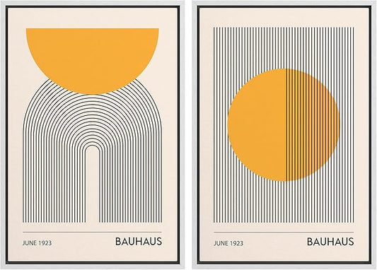 IDEA4WALL Framed Canvas Print Wall Art Set Bauhaus Geometric Solar Sun Wave Collage Abstract Shapes Illustrations Modern Art Decorative Multicolor for Living Room, Bedroom, Office - 16"x24"x2 White