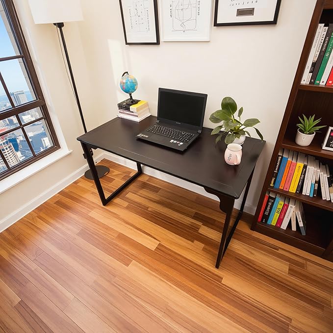 Solid Wood Desk with Drawer, Small Writing Desk for Small Spaces,Gaming Study Home Office Workbench woodenDesks for Work, 47 inch Wooden Computer Desk for Bedroom Black Walnut Color