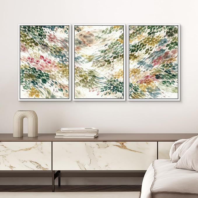 SIGNWIN Framed Canvas Print Wall Art Set Colorful Botanical Watercolor Brush Abstract Illustrations Modern Art Decorative Boho Relax/Zen Nordic for Living Room, Bedroom, Office - 24"x36"x3 White