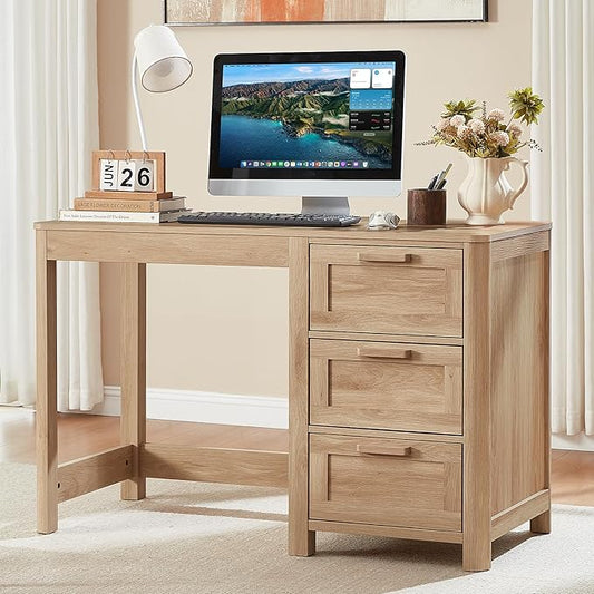 48'' Farmhouse Executive Desk with Storage, Wooden Home Office Desk with Drawer and Vintage Handle, Large Computer Writing Desk for Study, Bedroom, Living Room （Natural）