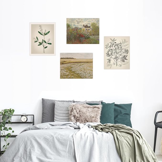 SIGNWIN Poster Bathroom Decor, Wall Art Room Decor Multicolor for Living Room, Bedroom, Office Autumn Spring Rustic Flower Landscape Classic Vintage Retro Illustrations - 12"x16"x4