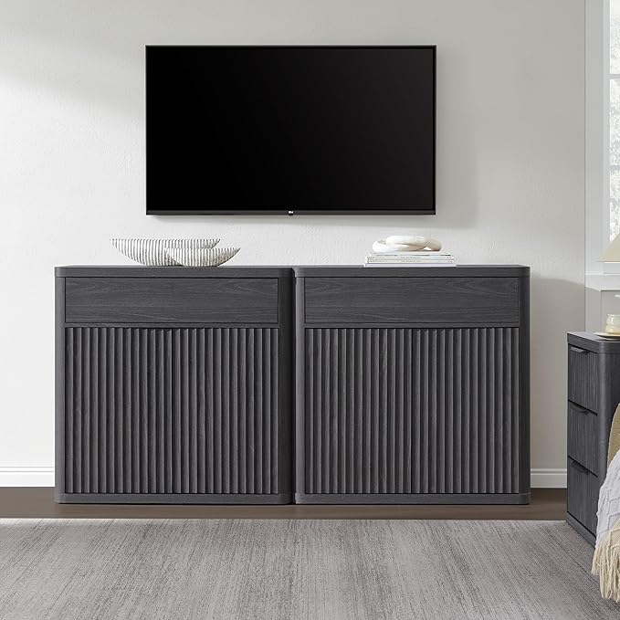 SICOTAS Buffet Cabinet with Storage - Accent Fluted Storage Cabinet with 4 Doors & 2 Drawers Sideboard Credenza Buffet Table Console Cabinets for Living Room Kitchen Dining Room Entryway Office