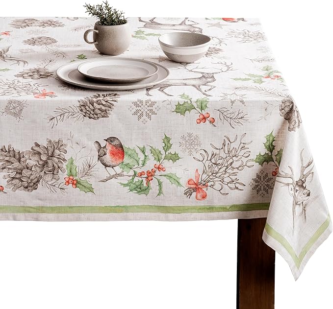 Maison d' Hermine Table Cloth Square Table 100% Cotton 60 x 60 Inches Fall Tablecloth Reusable Everyday Use for Thanksgiving Christmas Decorations Dining Farmhouse Party (Christmas Dew)