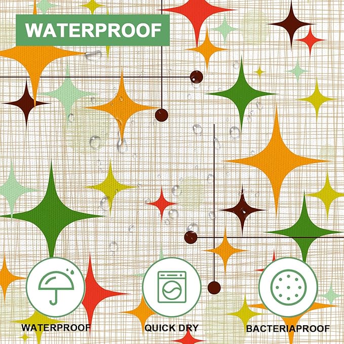 Mid Century Modern Shower Curtain, Retro Abstract Geometric Design Bath Curtains for Bathroom, Boho Colorful Unique Stars Pattern Decor Waterproof Fabric Shower Curtain Sets 12 Hooks 72X72 in