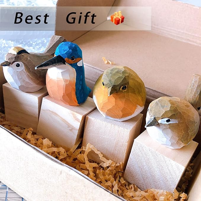 WEAUSUP Hand Carved Wooden Bird Figurine Gift for Friends | Hand carved wood bird statue with delicate paint,home shelf decor gift(suit-new)
