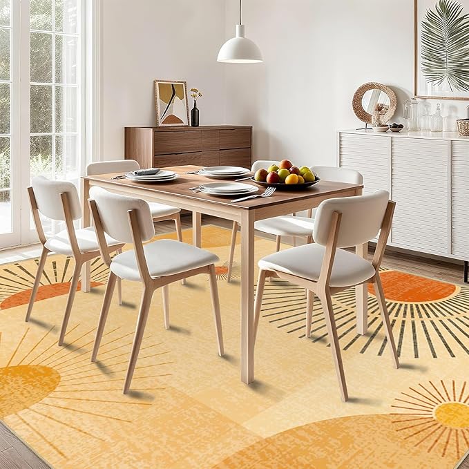Sun Large Area Rug 4x6 for Living Room Mid Century Modern Rugs Machine Washable Boho Geometric Rug Non Slip Printed Low Pile Indoor Floor Carpet for Dining Room Bedroom Office,Yellow