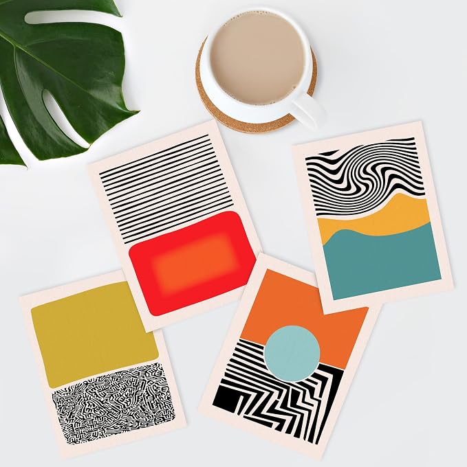 SIGNWIN Adhesive Canvas Poster Mid-Century Modern 1980s Geometric Color Blocks Abstract Shapes Illustrations Minimalism Decorative Rustic Cozy Zen for Living Room, Bedroom, Office - 12"x16"x4