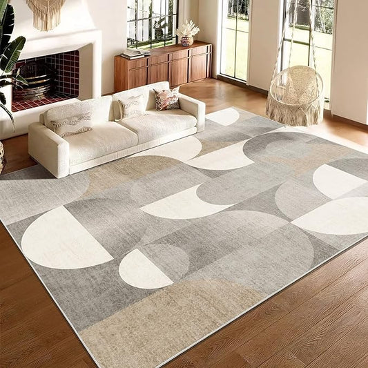 Large Beige Area Rugs 9x12 Washable Rug for Living Room Bedroom Dining Room,Modern Geometric Non Slip Carpet