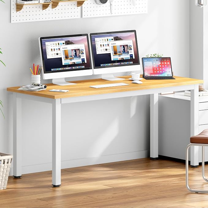 DlandHome 63 inches X-Large Computer Desk, Composite Wood Board, Decent and Steady Home Office Desk/Workstation/Table, BS1-160TW Teak and White Legs, 1 Pack