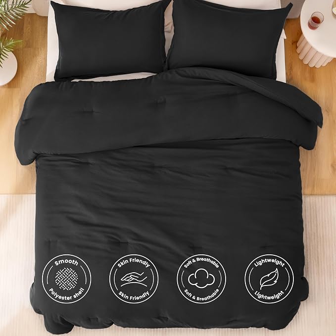 Love's cabin Black Twin/Twin XL Comforter Set, 2-Piece Prewashed Bed Set with 1 Comforter (66 x 90 in) & 1 Pillowcase, Lightweight & Breathable for All Seasons | Soft