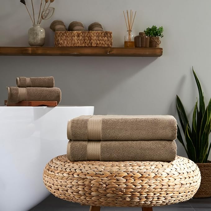 Ozdilek 2-Piece Bath Towels, 30x60 550GSM– 30x60 Inches, 100% Turkish Cotton, Luxury Quick Dry, Extra Large, Fade-Resistant, Eco-Friendly, Spa Towel, Cotton Towel (Light Brown)