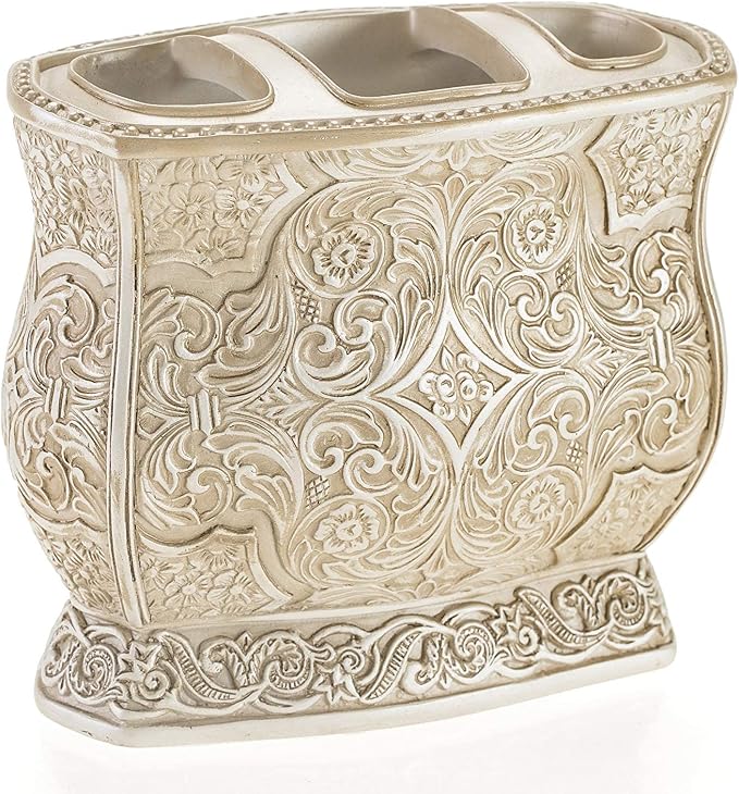 Creative Scents Victoria Beige Bathroom Accessories Set - Decorative Bathroom Accessory Set - 4 Piece Bathroom Set Features: Soap Dispenser, Toothbrush Holder, Tumbler, and Soap Dish