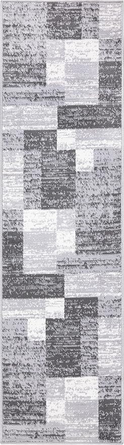 Rugshop Oslo Modern Geometric Boxes Runner Rug 2' x 7' Gray