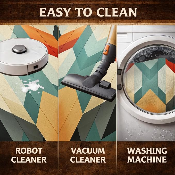 Mid Century Modern Area Rug 6x6, Washable Non-Slip Low Pile Abstract Geometric Carpet for Living Room Bedroom Home Office, Retro Contemporary Accent Rug in Teal Orange Cream Black
