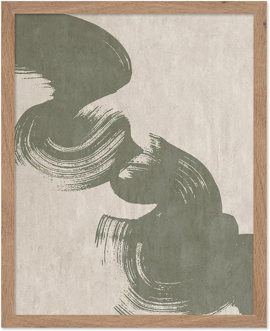 Poster Master Brush Strokes Poster - Painted Swirl Print - Paint Strokes Art - Drawing Illustration - Sketch Design - Abstract Painting - Office or Bedroom Decor - 8x10 Beige Framed