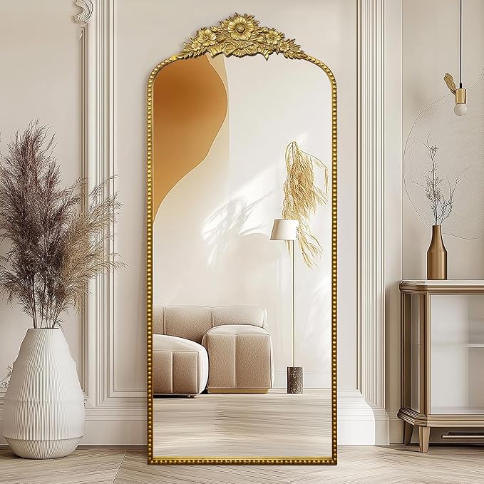 Full Length Mirror, 75x30 Baroque Style Vintage Mirror, Antique Metal Frame Wall Mirror, Traditional Art Home Decor for Living Room, Bedroom, Entryway,Retro Gold