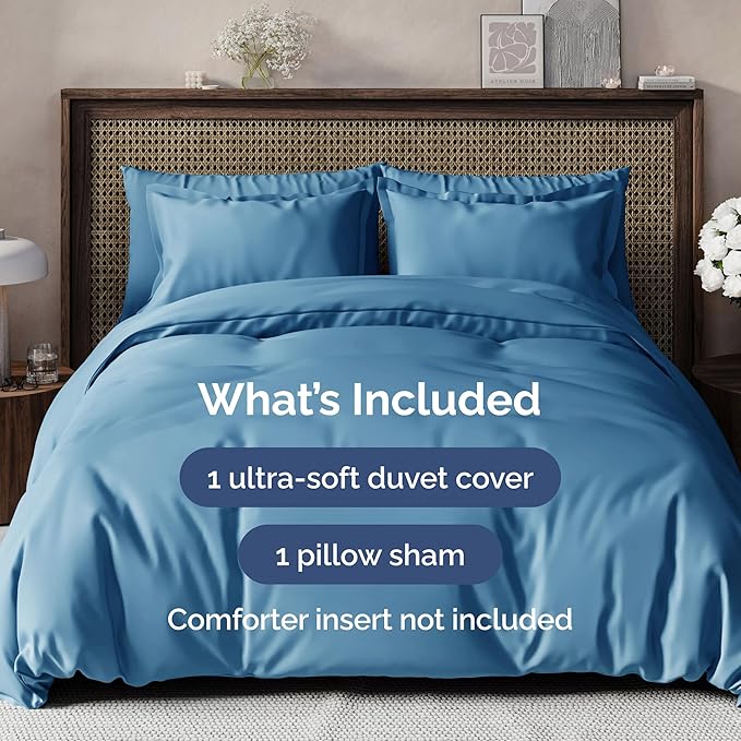 Duvet Cover Twin/Twin XL Size - Extra Soft Twin/Twin XL Size Duvet Cover - Breathable, Easy Care and Fade Free with Zipper Closures & Ties - 68" x 90" Inches - (Denim Blue) Comforter Not Included
