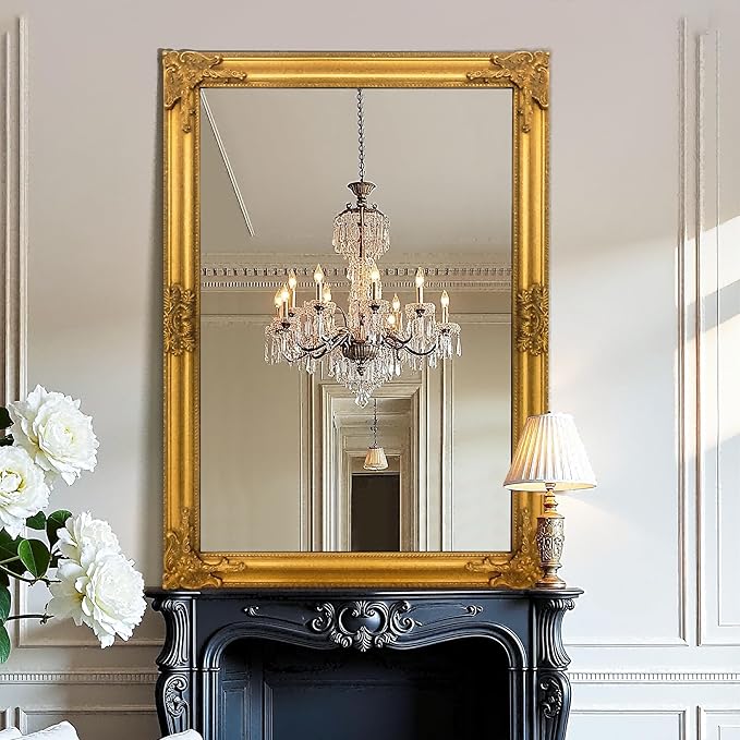 Vintage Gold Mirror for Wall, 28"x40" Antique Decorative Baroque Mirror with Imitation Metal Frame, Ornate Decorative Wall Mirror Decor for Entryway, Fireplace, Living Room, Hallway, Bathroom
