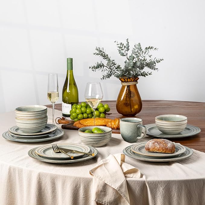GBHOME Ceramic Dinnerware Sets,12 pcs Embossed Elegant Stoneware Plates and Bowls Sets, Housewarming Wedding Gift | Dishwasher & Microwave Safe | Dishes Set Service for 4