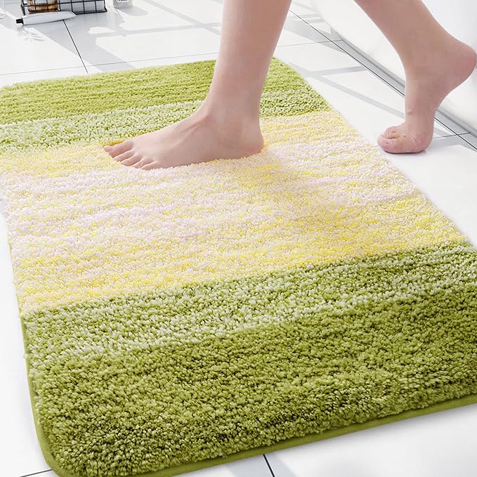 Arotive Microfiber Bathroom Rugs, Shaggy Soft and Absorbent Bath Rug, Non-Slip, Thick Plush Machine Washable Dry Bath Mats for Bathroom, Tub and Shower, 30x20, Olive Green, Rectangular