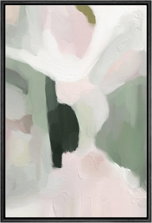 MUDECOR Framed Canvas Print Wall Art Green Pink Watercolor Paint Strokes Abstract Shape Illustrations Modern Art Decorative Bohemian Colorful Chic for Living Room, Bedroom, Office - 24"x36" Black