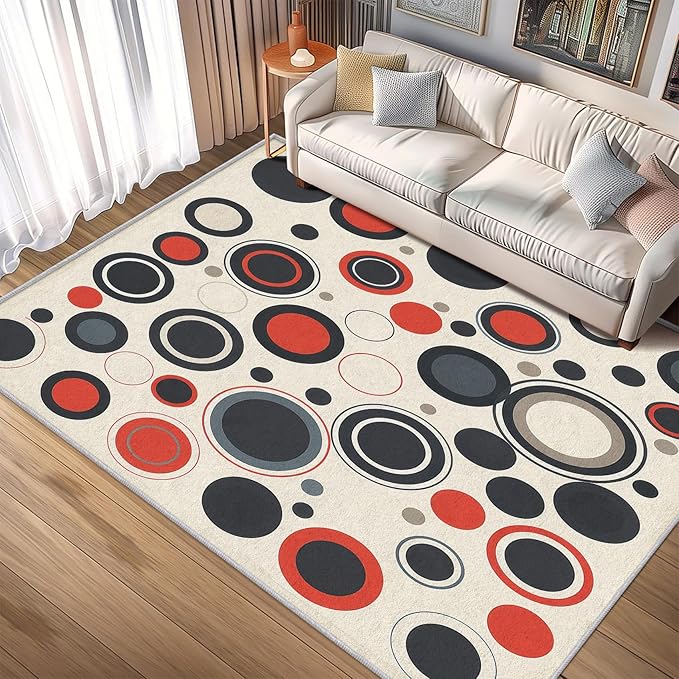 Mid Century Rugs for Living Room 5x7, Retro 50s Colorful Abstract Modern Pattern Design Area Rug, Mid Century Bedroom Decor Carpet, Non Slip, Washable (RG722)