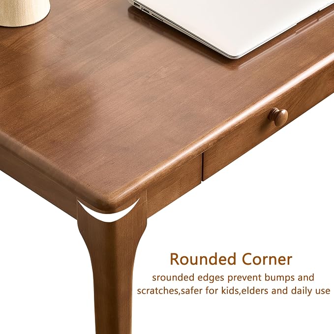 40" Walnut Solid Wood Desk with Drawers,Mid Century Modern Natural Real Wood Writing Desk,Home Bedroom Small Spaces Computer Office Workstation Desks