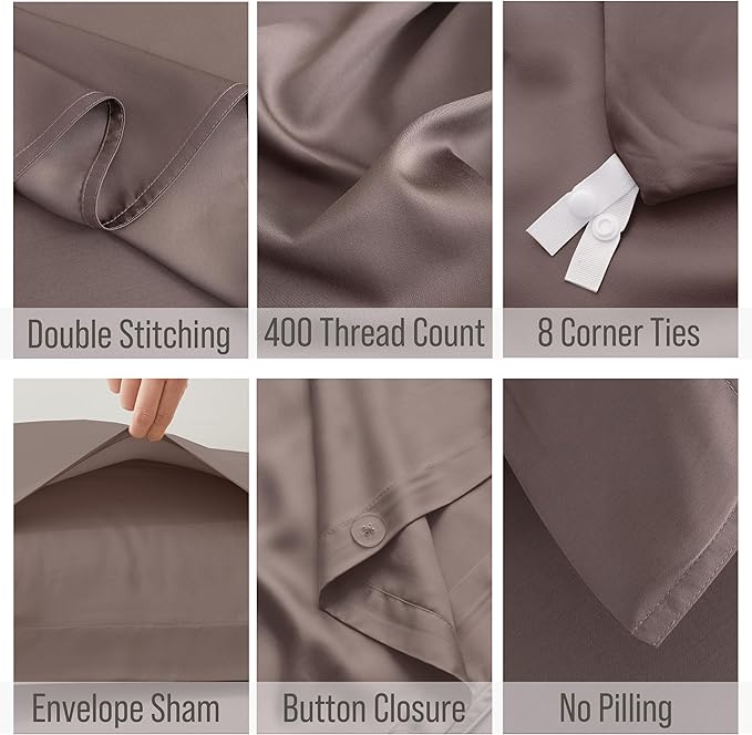 Bella Coterie Luxury Bamboo Viscose Queen Size Duvet Cover Set | 100% Organically Grown | Corner Ties | Ultra Soft | Cooling | Two Pillow Shams | 90 x 94 | No Insert [Mocha]