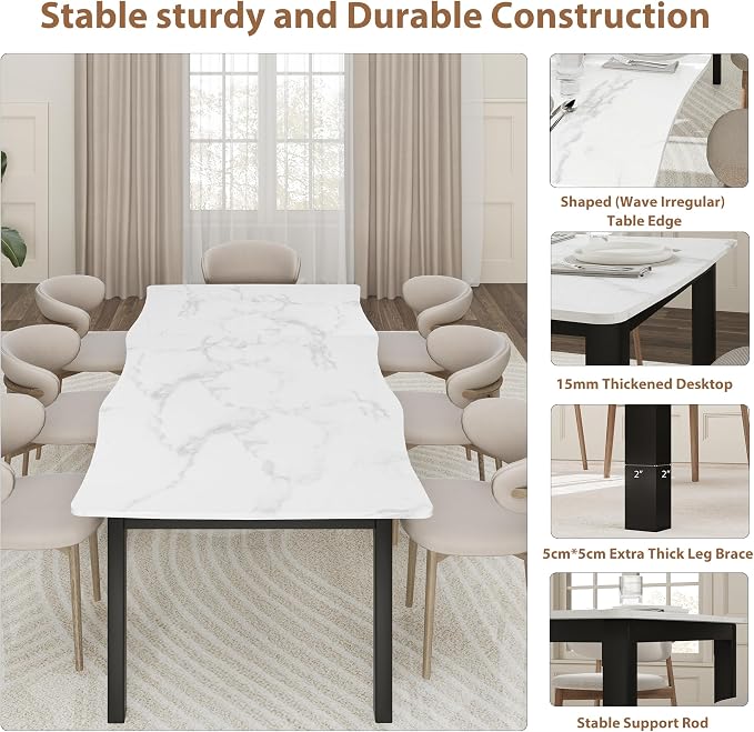 Garvee Dining Room Table for 6-8 People, 71” Dining Table, Rectangular Kitchen Table with Iron Legs, Quick Assembly, 300 Lbs Capacity, for Dining Room, Kitchen and Living Room, Marble