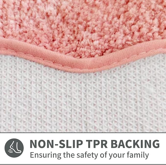 Cute Scalloped Coral Pink Bathroom Rugs Mat,Non Slip Absorbent Quick Dry Bath Mats for Shower Room,Plush Microfiber Bath Rug for Bathroom Floor Washable Carpet for Tub Sink Bedroom,20"x32"