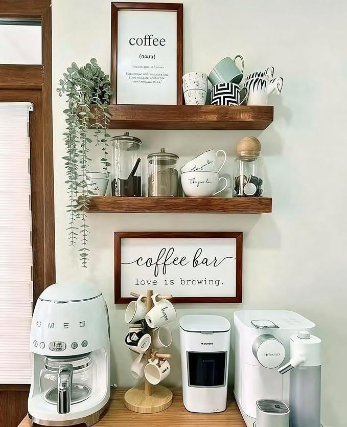 BEE Floating Shelves for Room Wall Rustic Walnut Wooden Bathroom Wall-Mounted Shelf Over Toilet Decor 16 Inch Storage Wood Shelves for Living Room, Bedroom, Kitchen Farmhouse 16D x 6.7W Set of 2