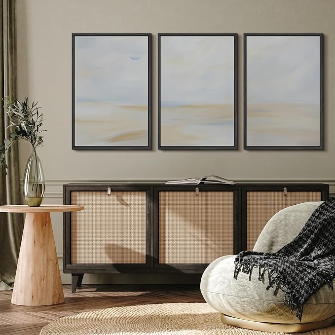 MUDECOR Framed Wall Art Print Set Minimalist Coastal Horizon in Soft Blue and Sand Colors Illustrations Modern Art Boho Decorative Chic for Living Room, Bedroom, Office - 16"x24"x3 Black