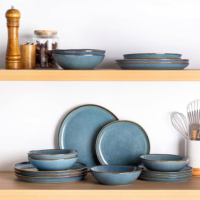 AmorArc Ceramic Dinnerware Sets,Handmade Reactive Glaze Stoneware Plates and Bowls Sets,Highly Scratch Resistant | Dishwasher & Microwave Safe Dishes Set,Service for 6 (18pc)