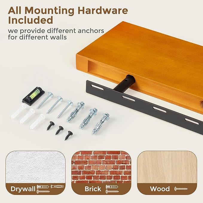 Marsmiles 36 Inch Wood Floating Shelves | Rustic Honey Oak Wall Shelves Set of 2 | 36" W x 7.7" D x 1.6" H Wooden Shelves for Bathroom Kitchen Living Room