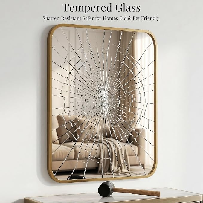 2-Pack 24x36 Inch Antique Gold Bathroom Vanity Mirrors | Flush Mount Deep Set Metal Wall Mirror for Over Sink | HD Shatterproof Glass, Rustproof