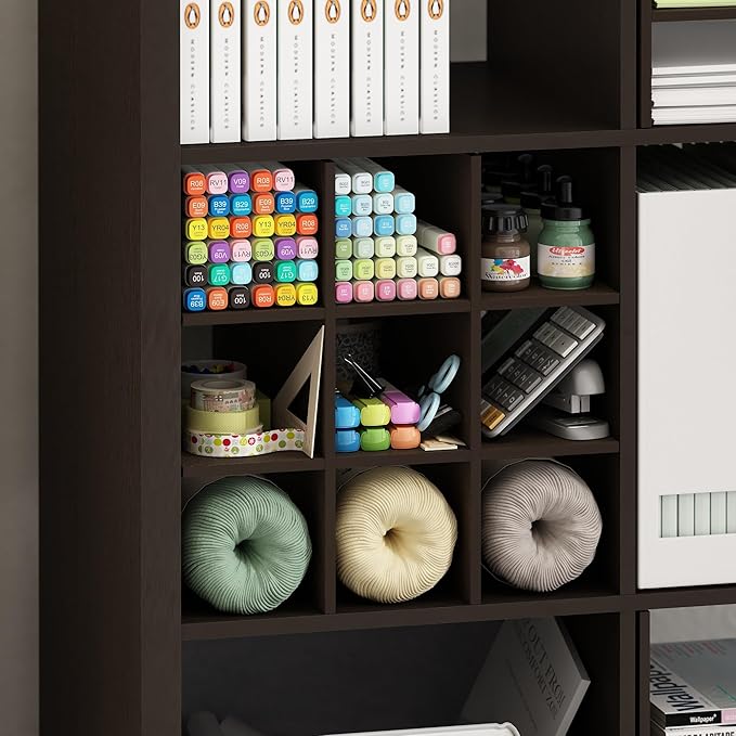 Furinno Cubicle Cube Insert, 9-Compartment Cube Organizer, Fits into Furinno Extra Thick Cubes, for Organizers and Storage, Black Dark Oak (Does not fit IKEA Kallax Shelving)
