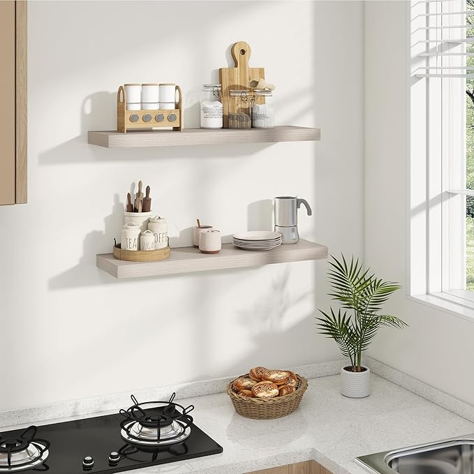 Dreamland 8" Deep Long Floating Shelves, 32 Inches Floating Shelves for Wall Set of 2, Large Display & Storage Shelf, Wall Shelf for Bathroom Bedroom Living Room Kitchen Office, Grey