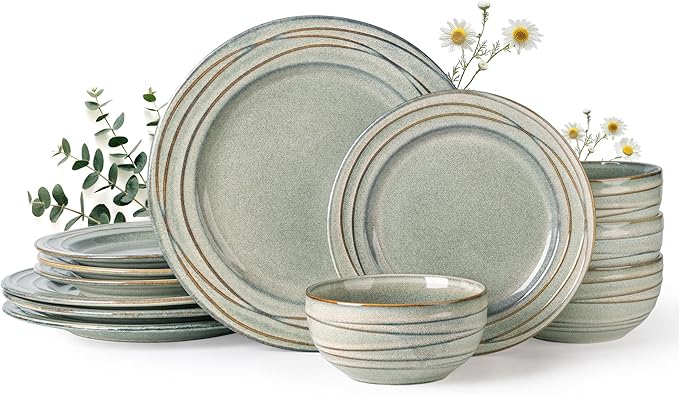 GBHOME Ceramic Dinnerware Sets,12 pcs Embossed Elegant Stoneware Plates and Bowls Sets, Housewarming Wedding Gift | Dishwasher & Microwave Safe | Dishes Set Service for 4