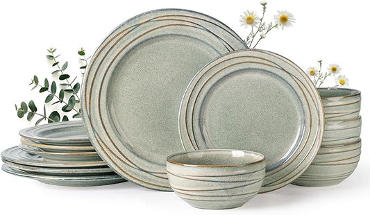 GBHOME Ceramic Dinnerware Sets,12 pcs Embossed Elegant Stoneware Plates and Bowls Sets, Housewarming Wedding Gift | Dishwasher & Microwave Safe | Dishes Set Service for 4
