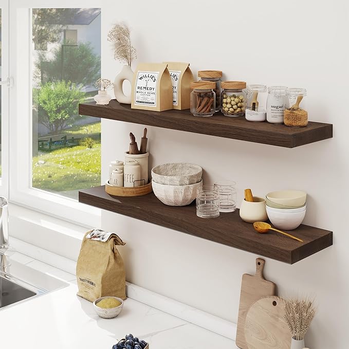 Floating Shelves for Wall, USA-Sourced Sapele Wood 36 Inch Long Wall Shelves Set of 2, Natural Wooden Mounted Picture Ledge Shelf, Nursery Book Storage Shelf Kids Bookshelf, Display Shelf for Bathroom