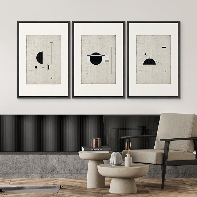 SIGNWIN Framed Canvas Print Wall Art Set Mid-Century Modern Geometric Polygons Abstract Shapes Illustrations Modern Art Decorative Minimal Duotone for Living Room, Bedroom, Office - 24"x36"x3 Black