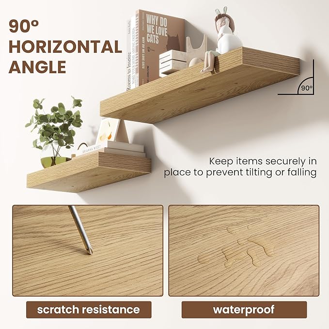 55 Inch Floating Shelves for Wall 2 Pack, 55" Wall Shelves for Books, Storage, Decor, Wall Mounted Floating Shelf with Invisible Brackets for Kitchen, Living Room, Oak